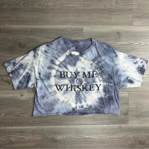 coco + pine Buy Me Whiskey‎ Blue Tie Dye Cropped Shirt